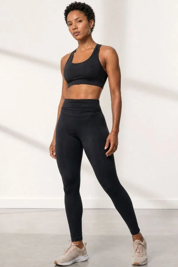 Calça Legging Fitness Cós Franzido Polo Wear Preto G