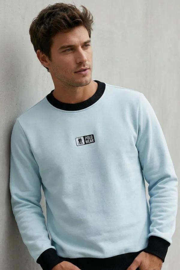 Moletom Gola Careca Casual Polo Wear Azul Claro P
