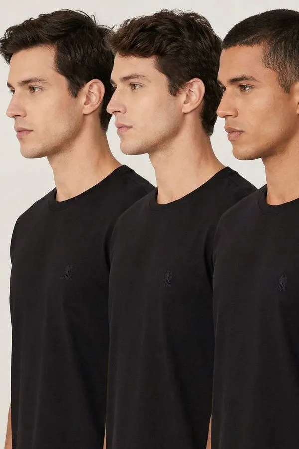 Kit 3 Camisetas Gola Careca Básicas Polo Wear Preto M