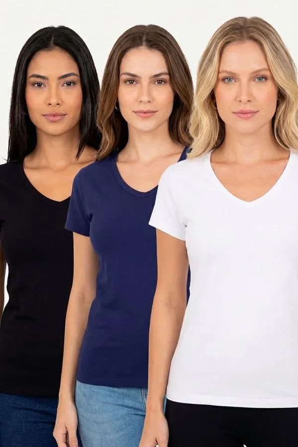 Kit 3 Camisetas Básicas Femininas Polo Wear Sortido M