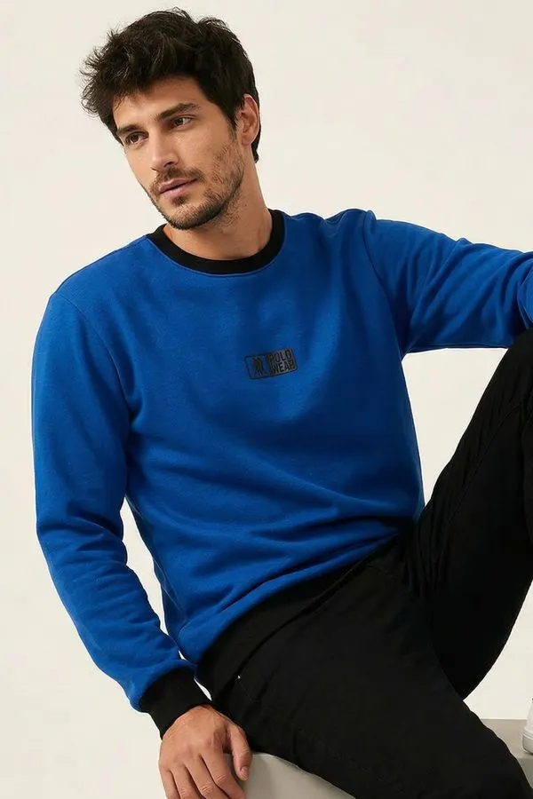 Moletom Gola Careca Casual Polo Wear Azul Médio GG