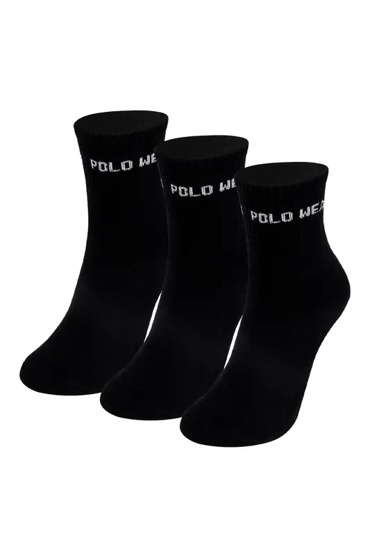 Kit 3 Pares Meias Confortáveis Cano Alto Polo Wear Preto 33-38