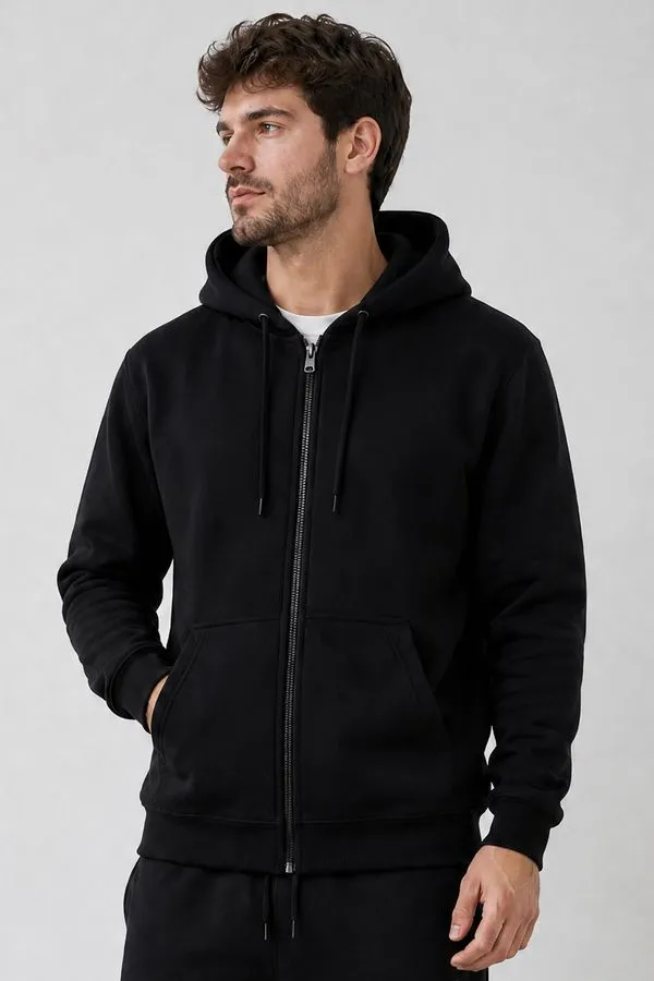 Jaqueta Moletom Masculina Com Zíper e Capuz Polo Wear Preto Jaqueta Moletom Máximo Conforto Polo Wear Preto M