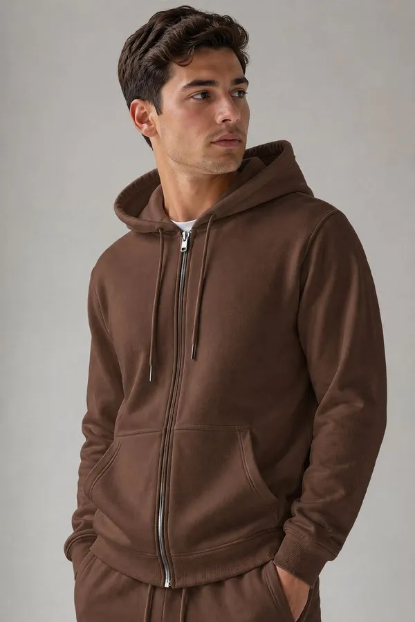 Jaqueta Moletom Masculina Com Zíper e Capuz Polo Wear Marrom Jaqueta Moletom Máximo Conforto Polo Wear Marrom G