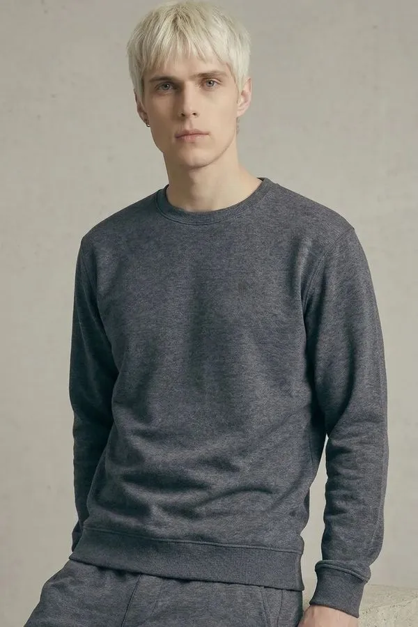 Moletom Masculino Leve Gola Careca Polo Wear Mescla Escuro Moletom Masculino Confort Gola Careca Polo Wear Mescla Escuro G