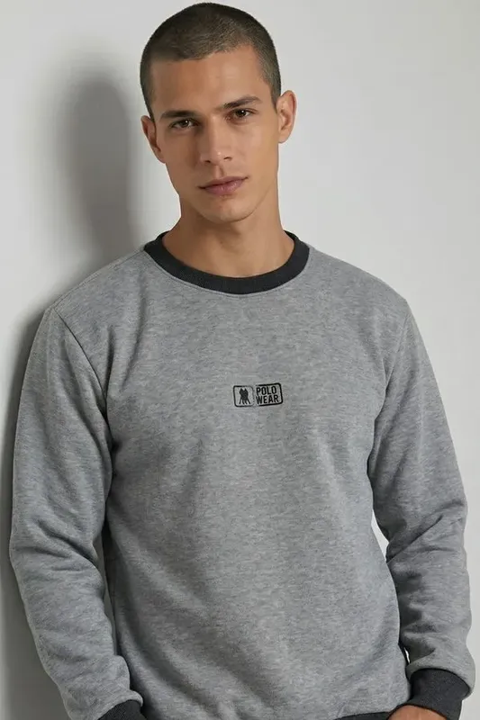 Moletom Gola Careca Casual Polo Wear Mescla Escuro