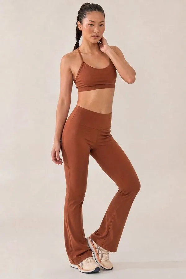 Calça Legging Fitness Flare Polo Wear Marrom Escuro GG