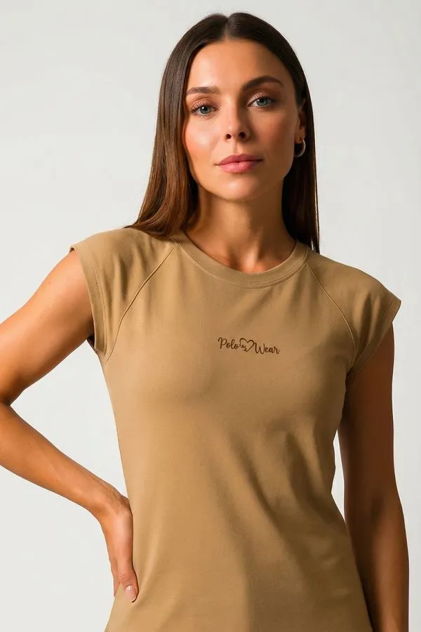 T-Shirt Feminina Manga Reglan Polo Wear Bege Médio GG