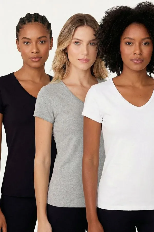 Kit 3 Camisetas Femininas de Malha Polo Wear Sortido G