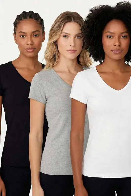 Kit 3 Camisetas Femininas de Malha Polo Wear Sortido G