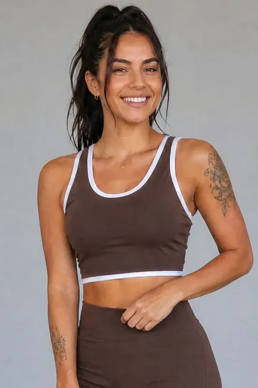 Top Alça Larga Fitness Polo Wear Marrom M