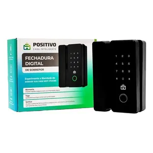 Fechadura Digital de Sobrepor Positivo Casa Inteligente com Biometria, Senha e Tag – Com Teclado Touch – Preta
