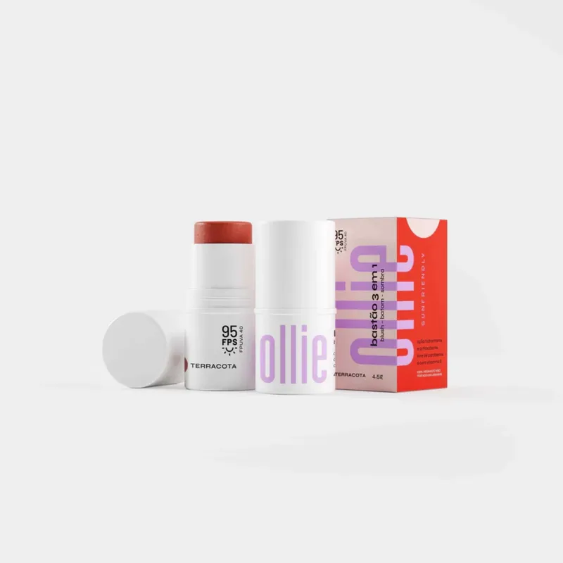 Bastão 3 Em 1 Ollie Fps 95 Blush, Batom E Sombra Terracota 4,5g