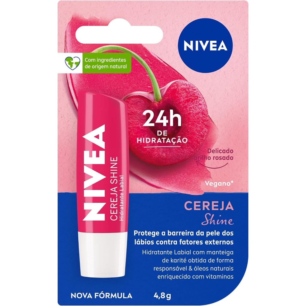 Hidratante Labial Nivea Cereja Shine 4,8g Hidratação e Brilho nos Lábios