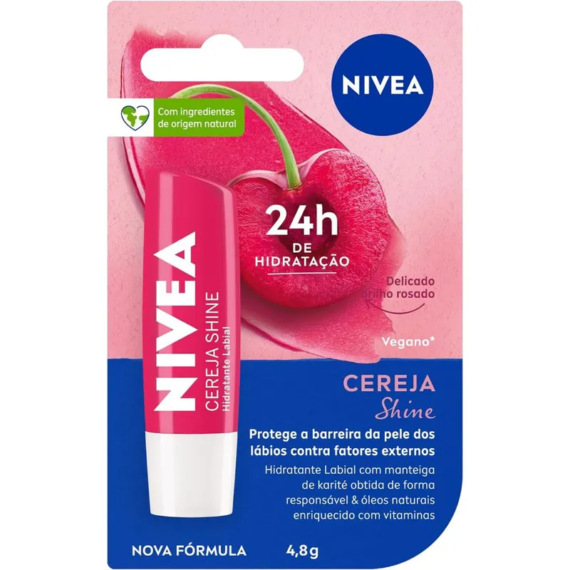 Hidratante Labial Nivea Cereja Shine 4,8g Hidratação e Brilho nos Lábios
