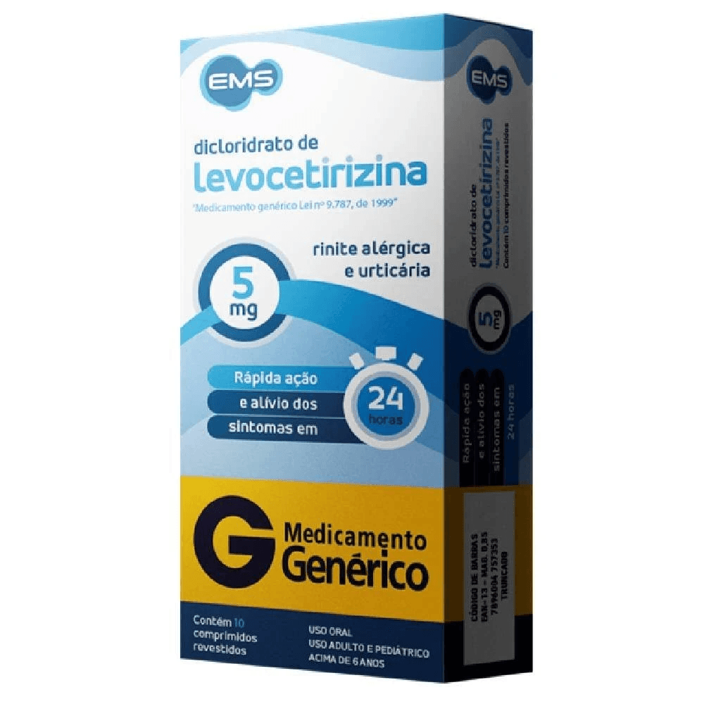 Dicloridrato De Levocetirizina 5mg 10 Comprimidos Revestidos Ems Genérico