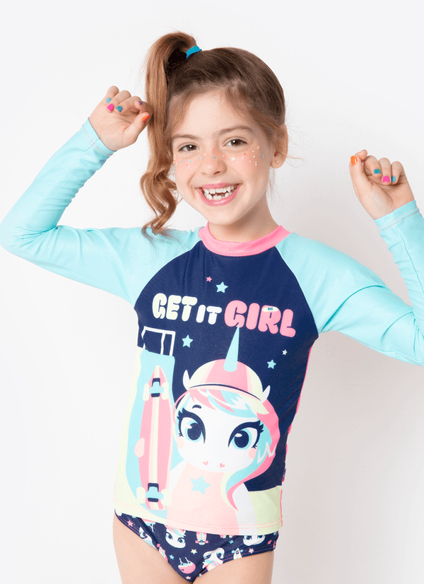 Camiseta com Proteção Solar Menina Unicórnio Skate 8