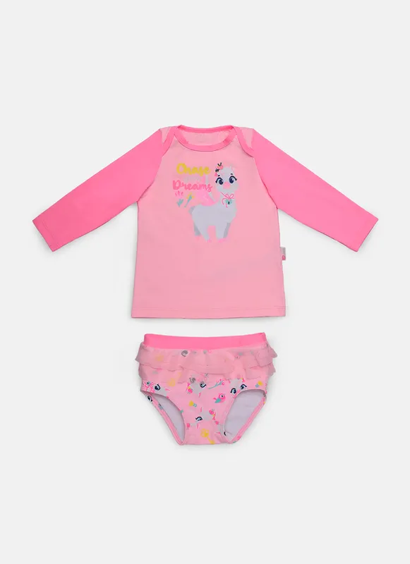 Conjunto Camiseta e Calcinha Bebê Menina Lhama Secrets 6 A 9 MESES