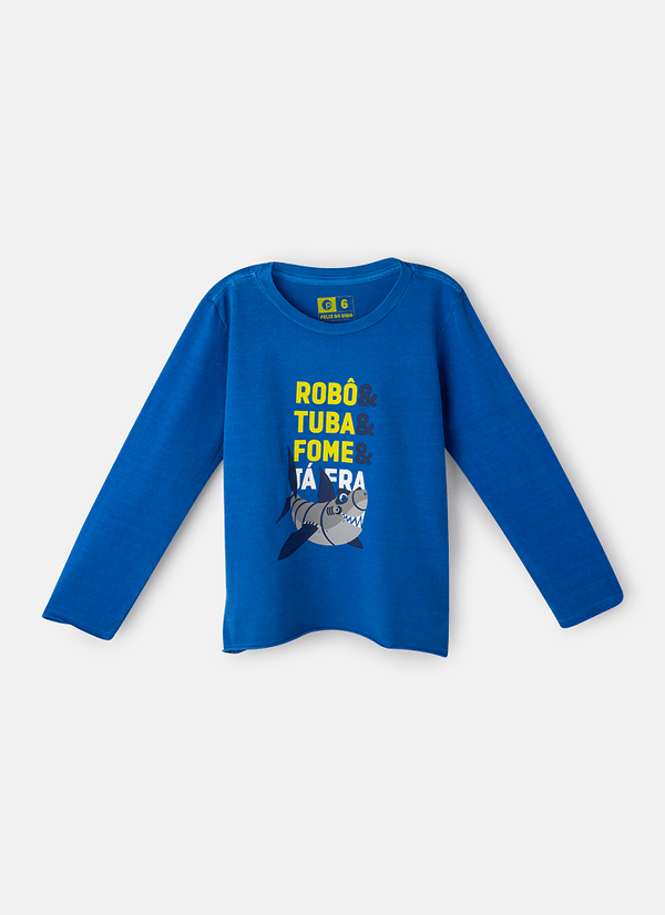 Camiseta Manga Longa Algodão Menino Tubarão Robô 6