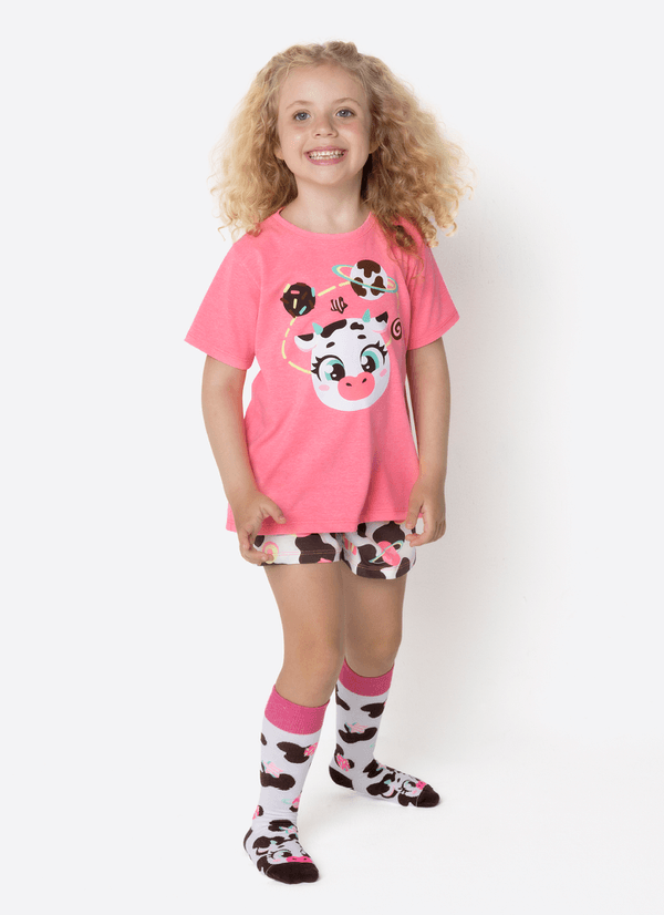 Pijama Manga Curta Menina Vaca Chocolate 4