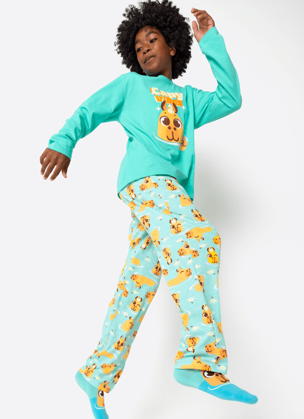 Pijama Manga Longa Algodão Menino Teen Capivara Vibes 8