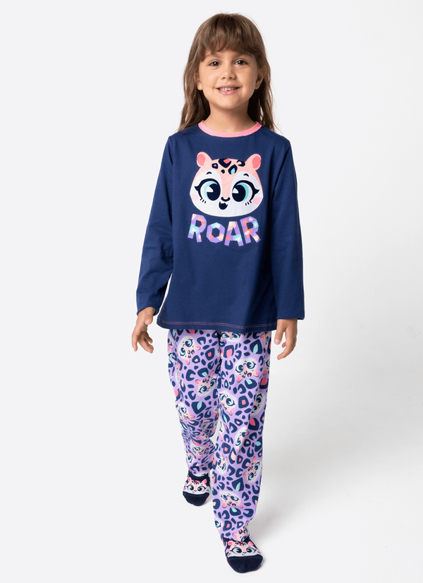 Pijama Manga Longa Algodão Menina Onça 6