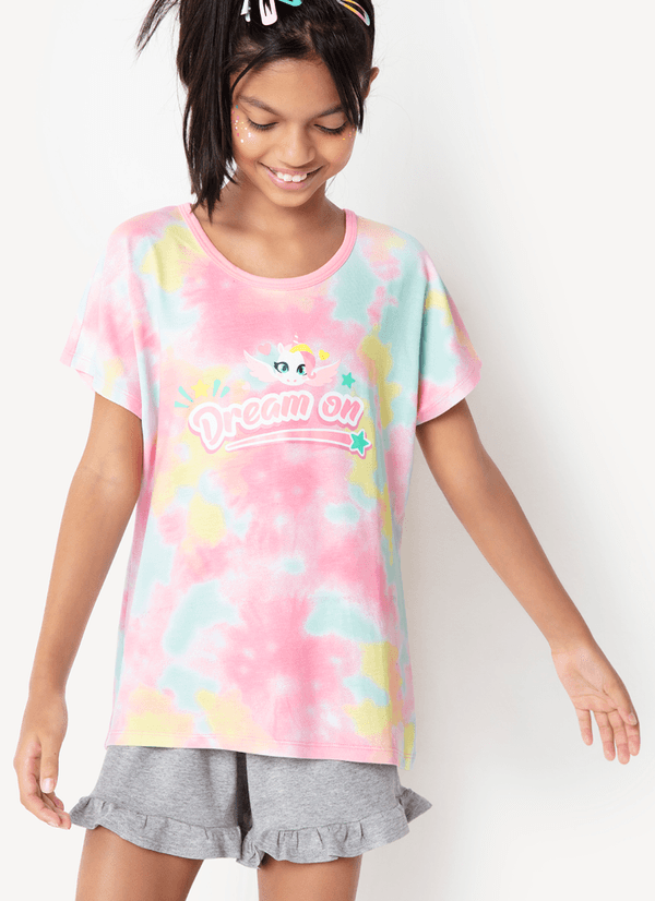 Pijama Manga Curta Visocolycra Menina Unicórnio Love 4