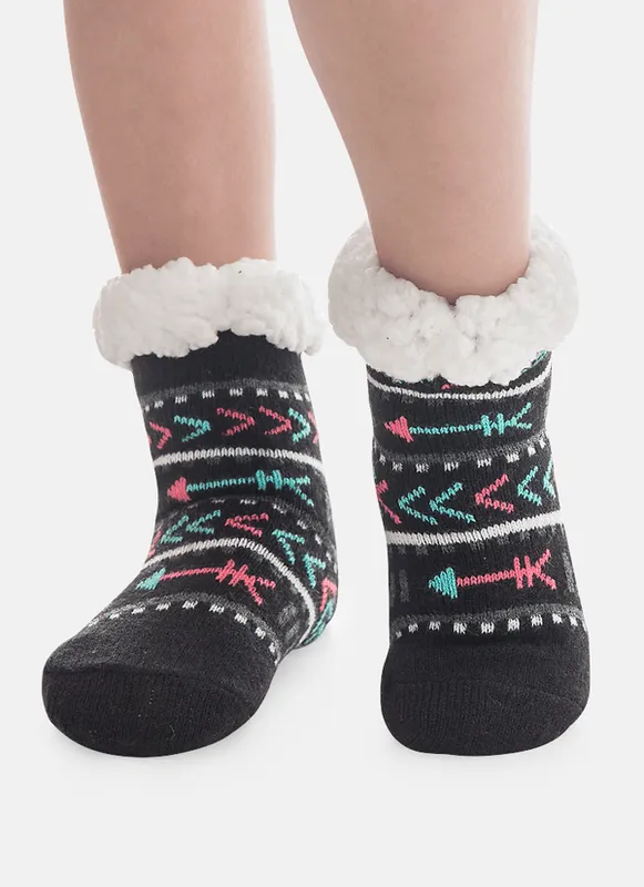 Meia Botinha Tricô Antiderrapante Menina Boho 26 A 29