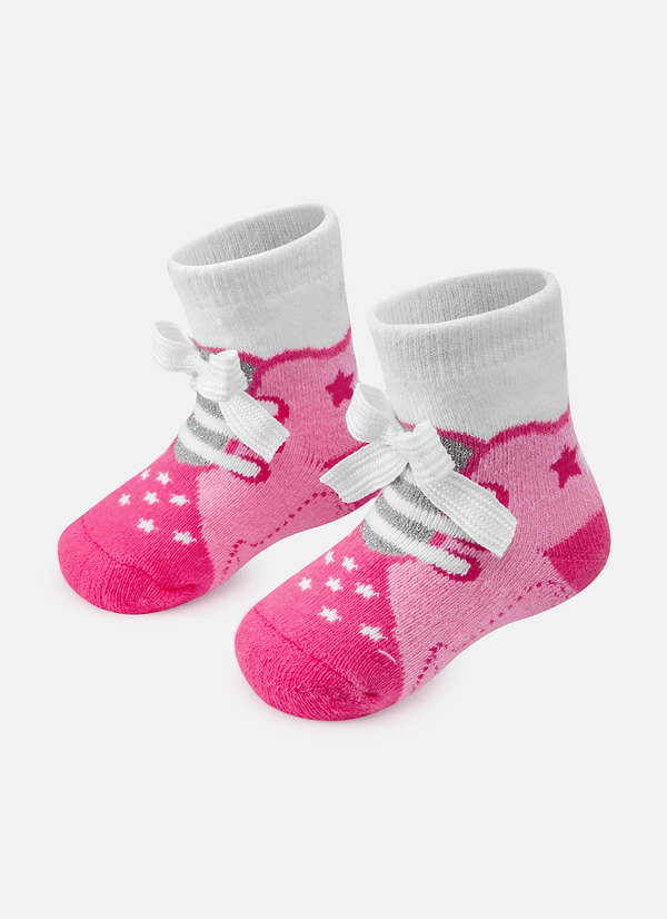 Meia Soquete Bebê RN Menina Tênis Rosa com Aplique Laço 9 A 12 MESES