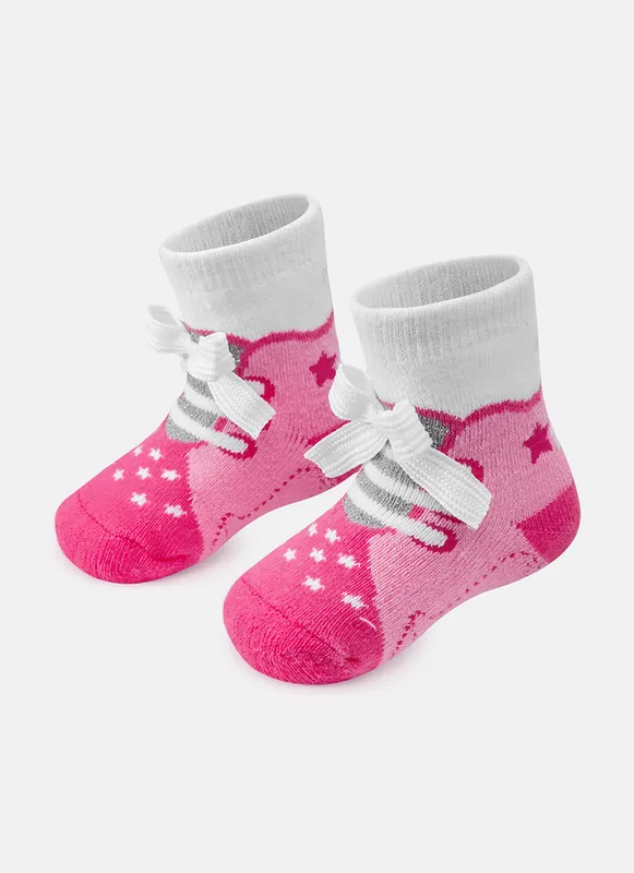 Meia Soquete Bebê RN Menina Tênis Rosa com Aplique Laço 9 A 12 MESES