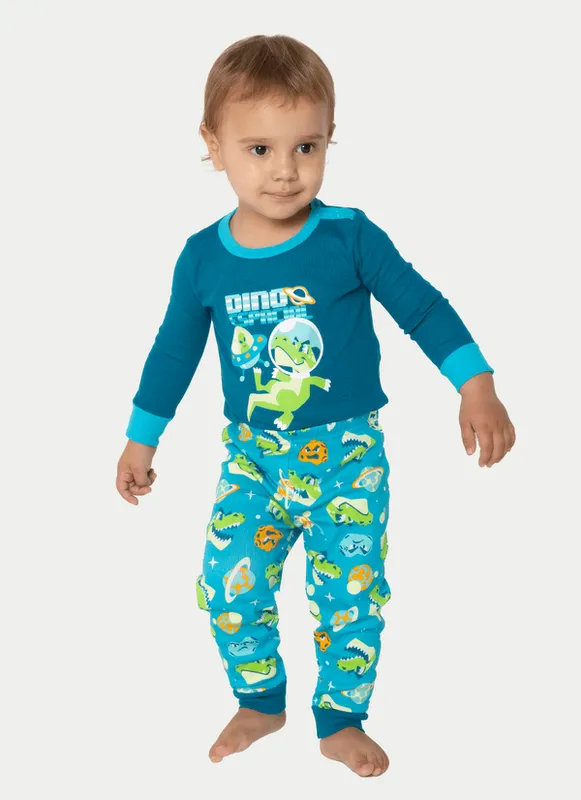 Pijama Manga Longa Bebê Menino Dino Astronauta 6 A 9 MESES