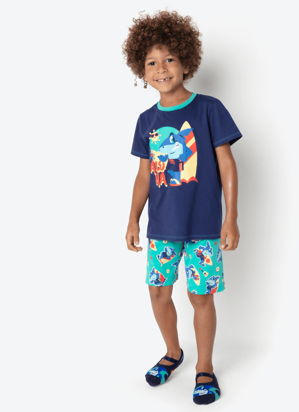 Pijama Manga Curta Algodão Menino Tubarão Aloha 6