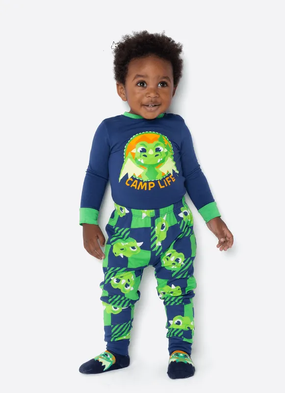 Pijama Manga Longa Viscolycra Bebê Menino Dragão Camping 6 A 9 MESES