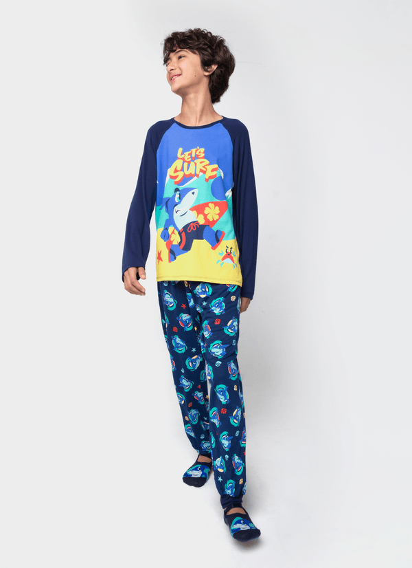 Pijama Manga Longa Viscolycra Menino Teen Tubarão Aloha 12