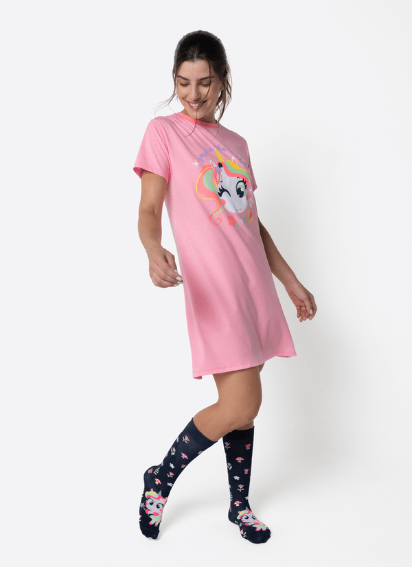 Camisola Manga Curta Feminino Unicórnio Encantado PP