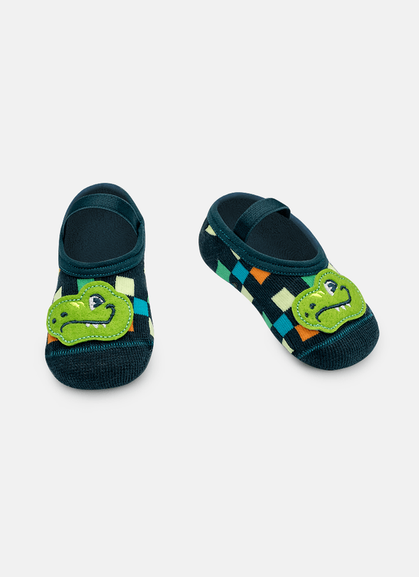 Meia Sapatilha Bebê Menino Aplique Dino Miami 0 A 4 MESES
