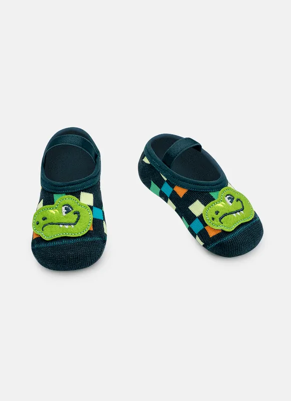 Meia Sapatilha Bebê Menino Aplique Dino Miami 0 A 4 MESES