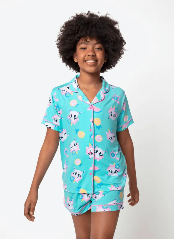 Pijama Manga Curta Viscolycra Menina Teen Unicórnio Aloha 12