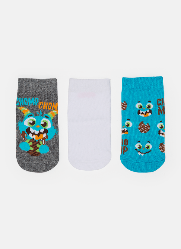 Kit com 3 Meias Soquete Bebê Menino Monstros 19 A 22 MESES