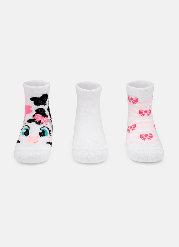 Kit com 3 meias Bebê Menina Vaca 0 A 4 MESES