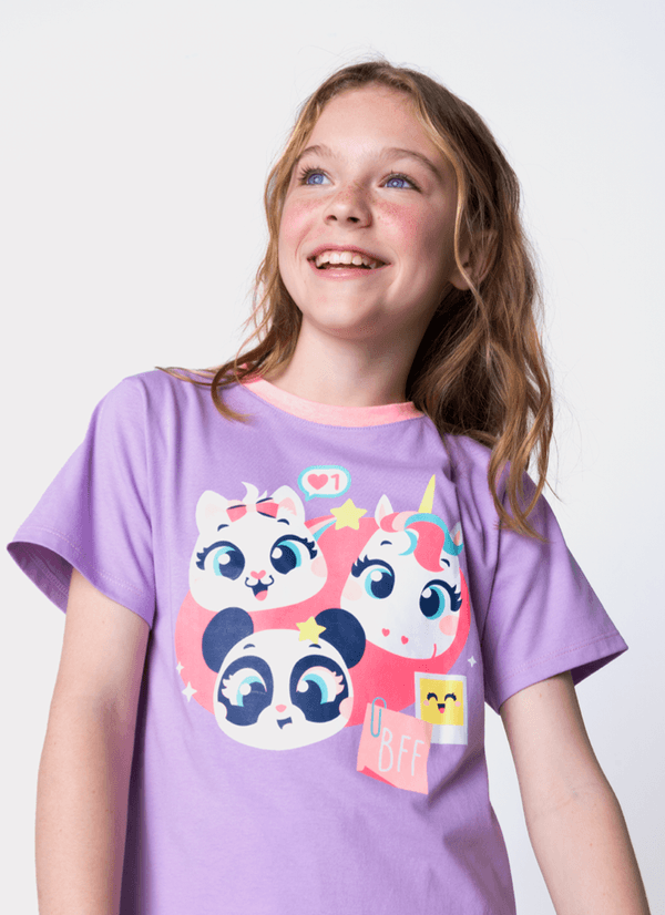 Pijama Manga Curta Algodão Menina Teen Multibichos Best Friend 14
