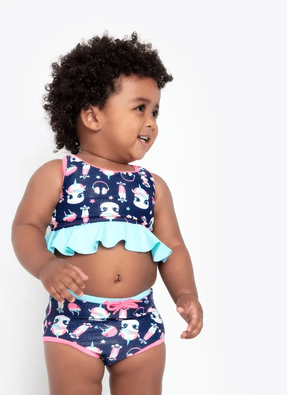 Biquíni Bebê Menina com Proteção Solar Unicórnio Skate 3 A 6 MESES