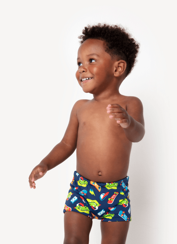 Sunga Boxer Bebê Menino Dinossauro Skate 3 A 6 MESES