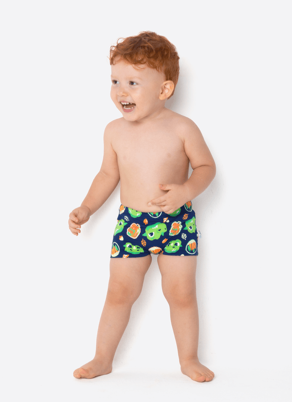 Sunga Boxer Bebê Menino Com Proteção Solar Dragão Camping 6 A 9 MESES