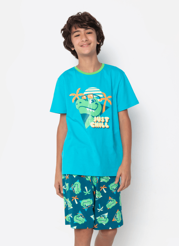 Pijama Manga Curta Algodão Menino Teen Dino Miami 10