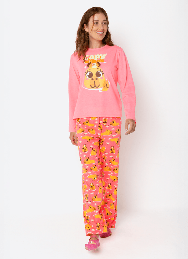 Pijama Manga Longa Feminino Capivara Vibes M