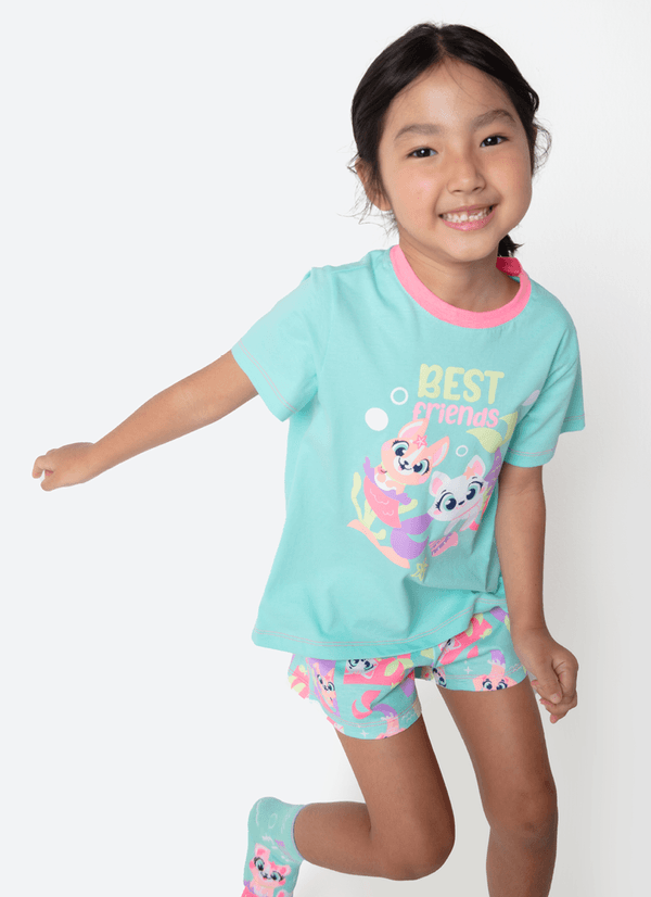 Pijama Manga Curta Algodão Menina Pet Sereia 2