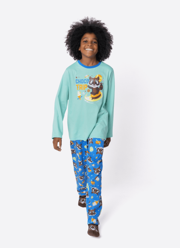 Pijama Manga Longa Algodão Menino Teen Guaxinim Chocolate 8