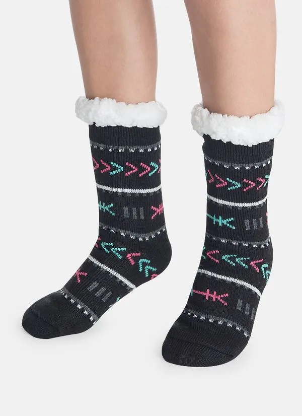Meia Botinha Tricô Antiderrapante Feminina Boho 38 A 39