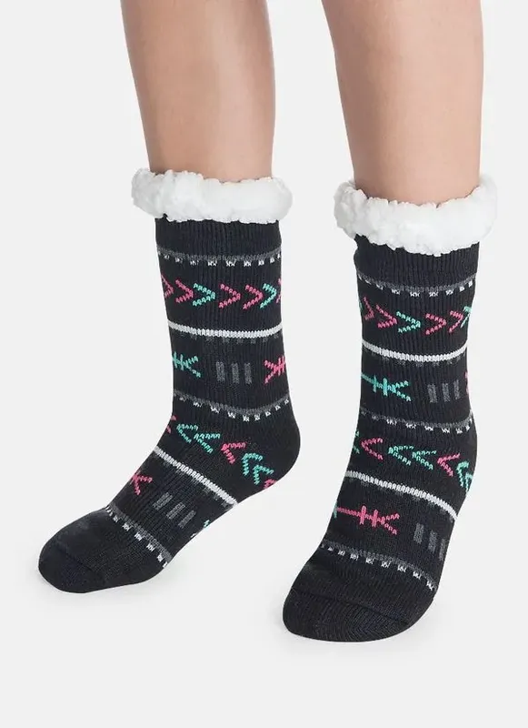 Meia Botinha Tricô Antiderrapante Feminina Boho 38 A 39